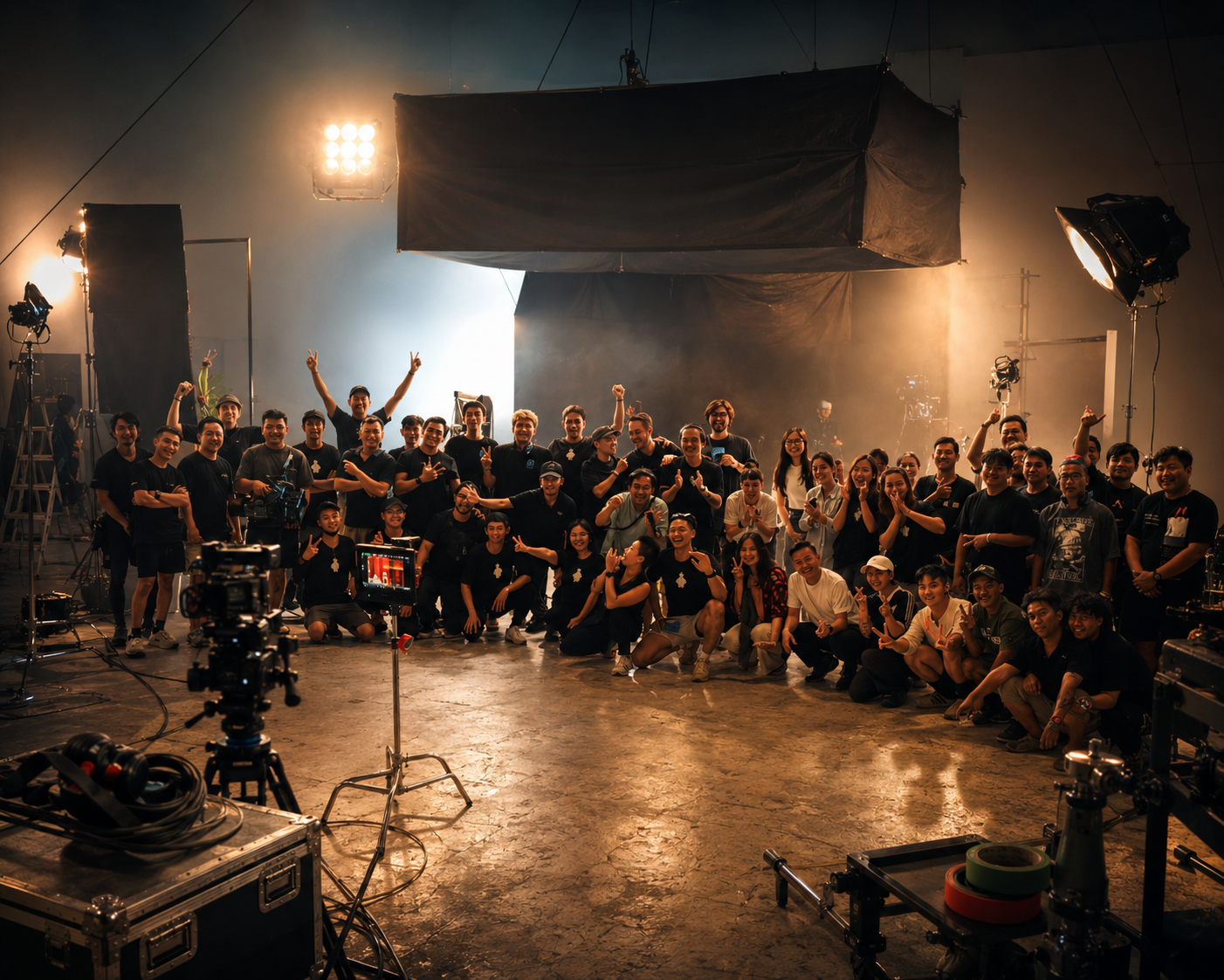 Fatman Films production team working on set